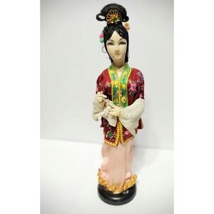 Vintage Geisha Japanese Figurine Doll Award Sticker Wood Base Made in Taiwan